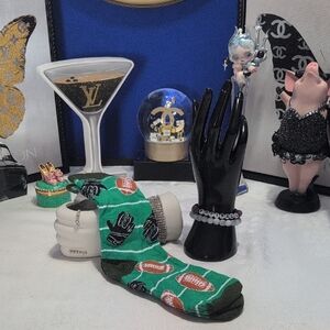 Green Football Themed Socks And Football Stretch Bracelet Bundle